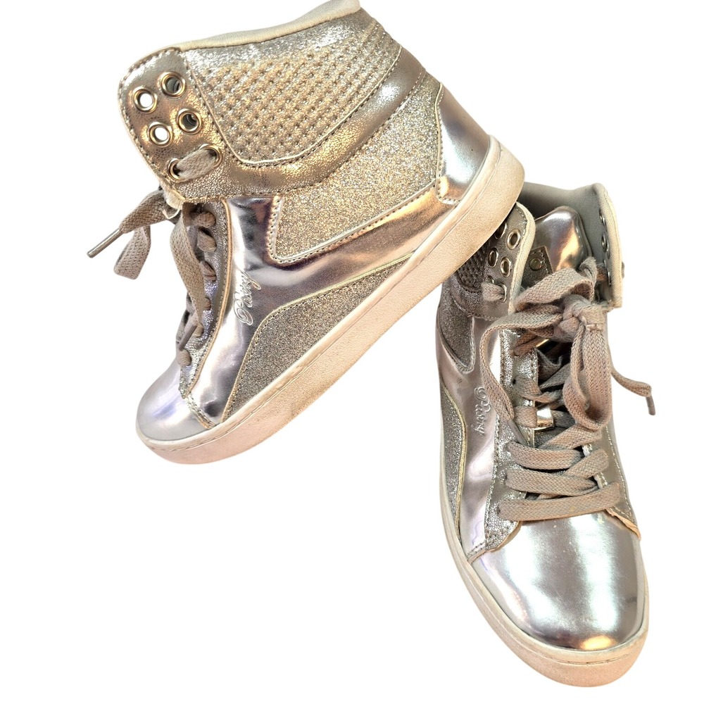 Y2K Pastry Glam Glitter High Top Sneaker Silver Metallic Dance Hip Hop Women 5.5